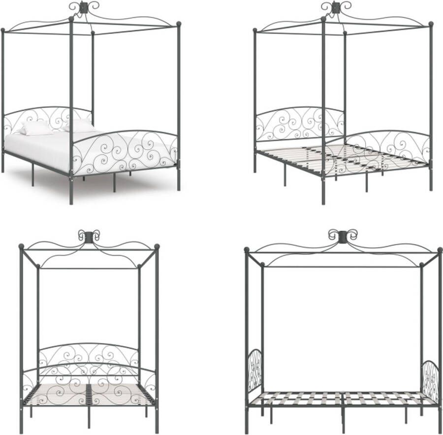 VidaXL Hemelbedframe metaal grijs 140x200 cm Bedframe Bedframes Bed Bedden