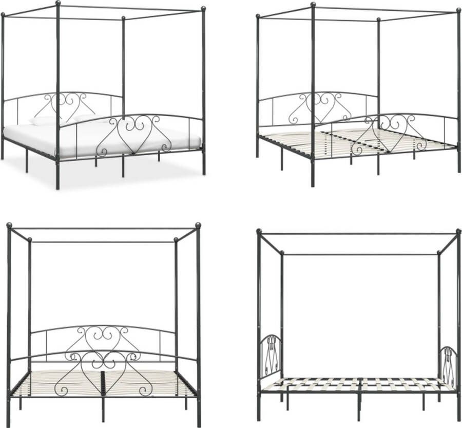 VidaXL Hemelbedframe metaal grijs 200x200 cm Bedframe Bedframes Tweepersoonsbed Tweepersoonsbedden