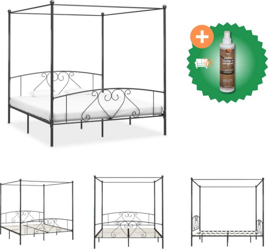 VidaXL Hemelbedframe Metaal Grijs 209 x 187.5 x 198 cm Geschikt voor matras 180 x 200 cm (B x L) Montage vereist Bed Inclusief Houtreiniger en verfrisser