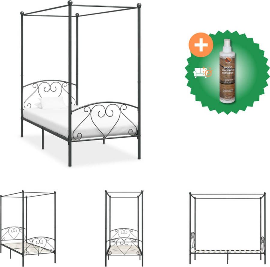 VidaXL Hemelbedframe Metaal Grijs 209 x 97.5 x 198 cm Geschikte matras- 90 x 200 cm Bed Inclusief Houtreiniger en verfrisser