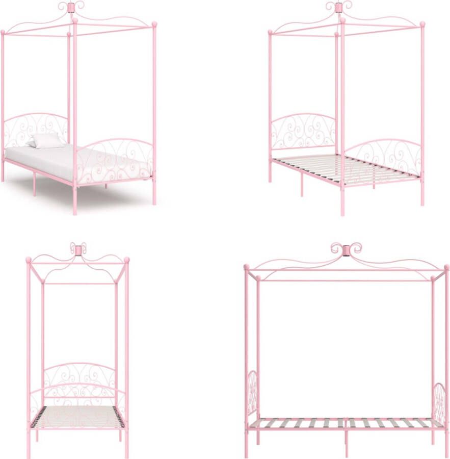 VidaXL Hemelbedframe metaal roze 100x200 cm Bedframe Bedframes Bed Bedden