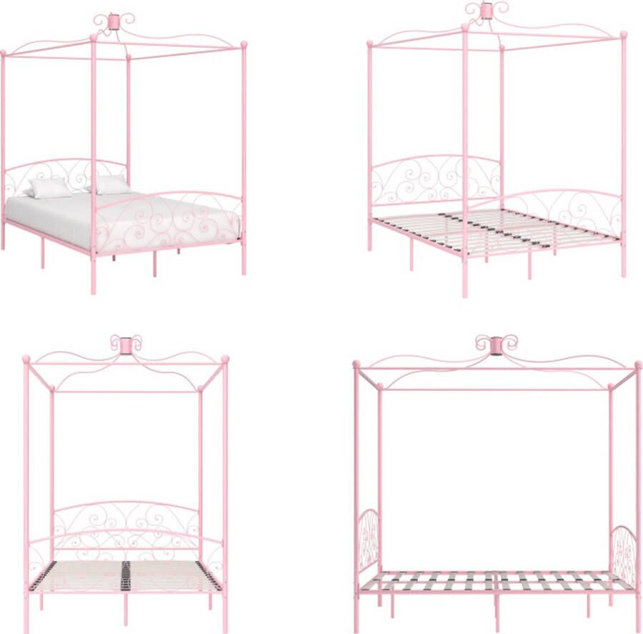 VidaXL Hemelbedframe metaal roze 120x200 cm Bedframe Bedframes Bed Bedden