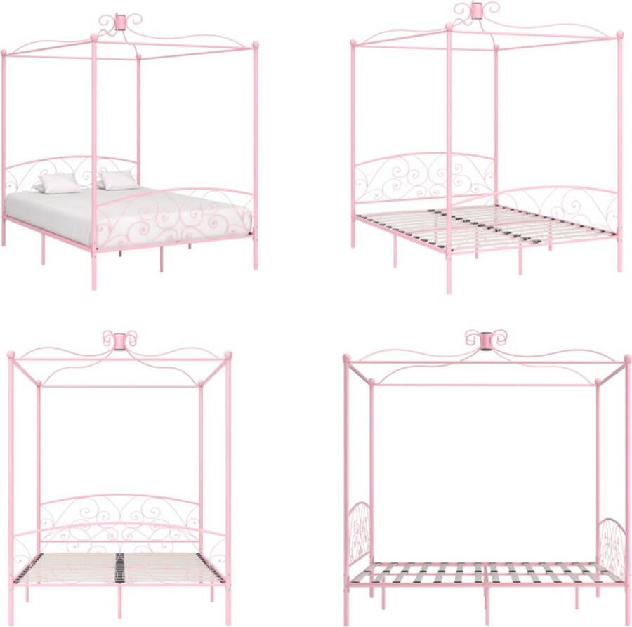 VidaXL Hemelbedframe metaal roze 180x200 cm Bedframe Bedframes Bed Bedden