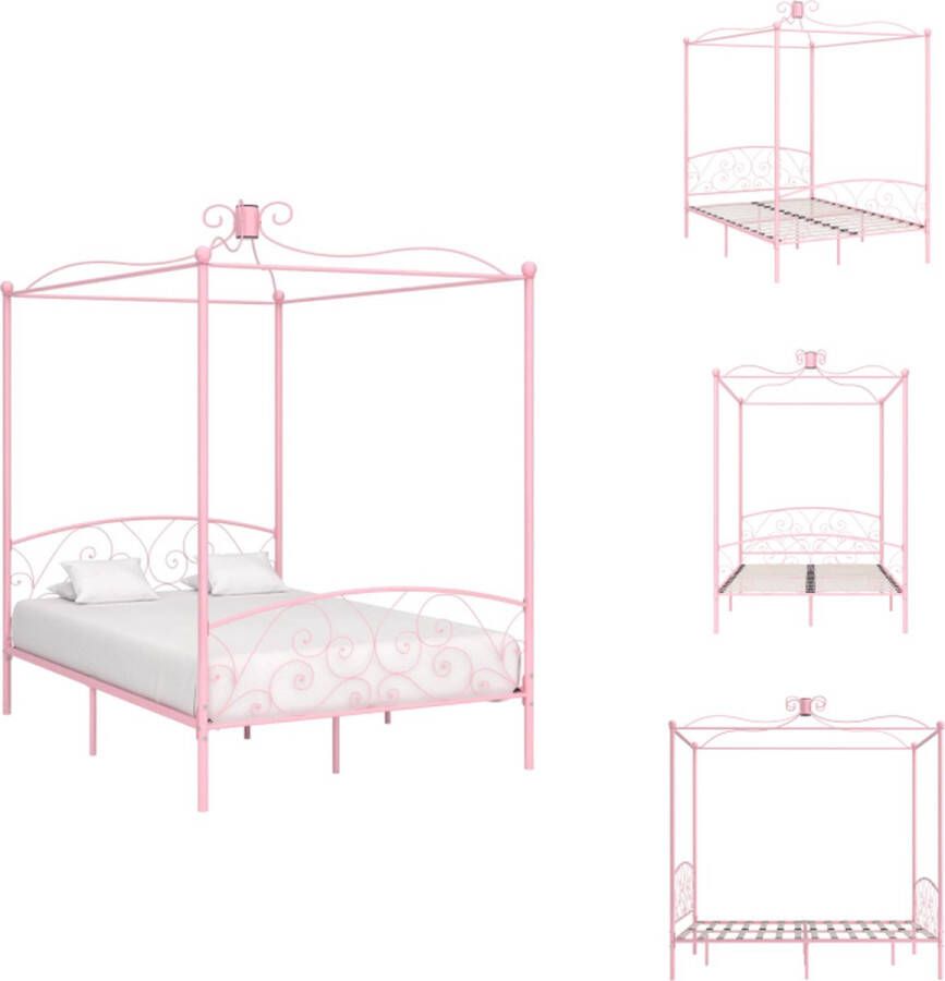 VidaXL Hemelbedframe Metaal Roze 211 x 129 x 227 cm 120 x 200 cm Montage vereist Bed - Foto 2