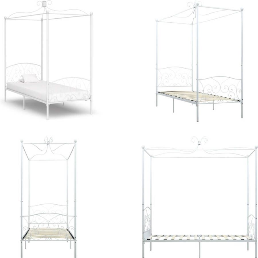 VidaXL Hemelbedframe metaal wit 100x200 cm Bedframe Bedframes Eenpersoonsbed Eenpersoonsbedden
