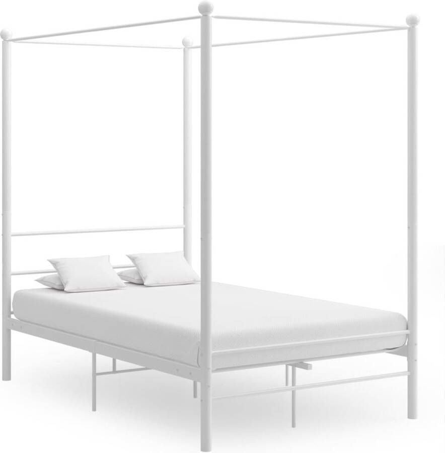 VidaXL Hemelbedframe Wit Metaal 120x200 cm Slaapcomfort Metalen Bed Frame Wit Bed Tweepersoons Bed Hoofdbord Bed Bedstede Boxspring Bed Kinderbed Design Bed Modern Bed Minimalistisch Bed Bedroom Furniture Slaapkamers - Foto 2