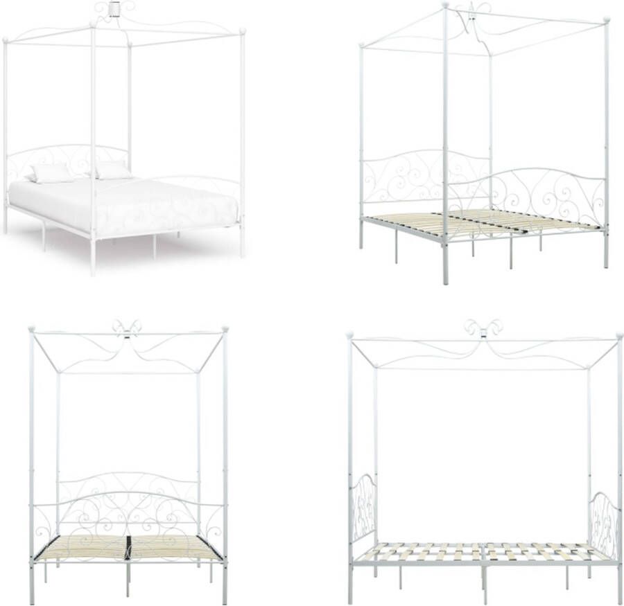VidaXL Hemelbedframe metaal wit 120x200 cm Bedframe Bedframes Tweepersoonsbed Tweepersoonsbedden