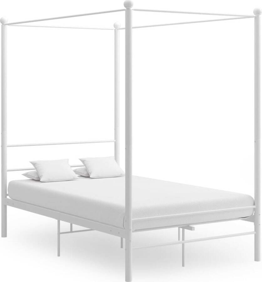 VidaXL Hemelbedframe Wit 140x200 cm Stijlvol Metaal Hemelbed Metalen Bed Bedframe Tweepersoonsbed Wit Bed Slaapcomfort - Foto 2
