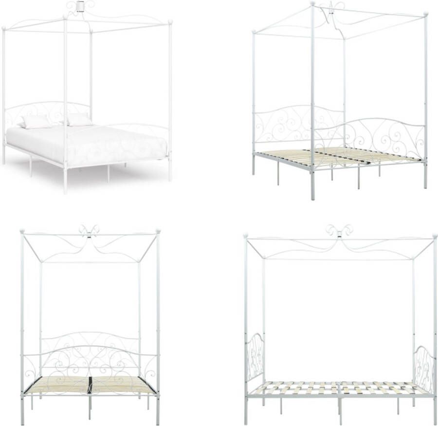 VidaXL Hemelbedframe metaal wit 140x200 cm Bedframe Bedframes Tweepersoonsbed Tweepersoonsbedden - Foto 2