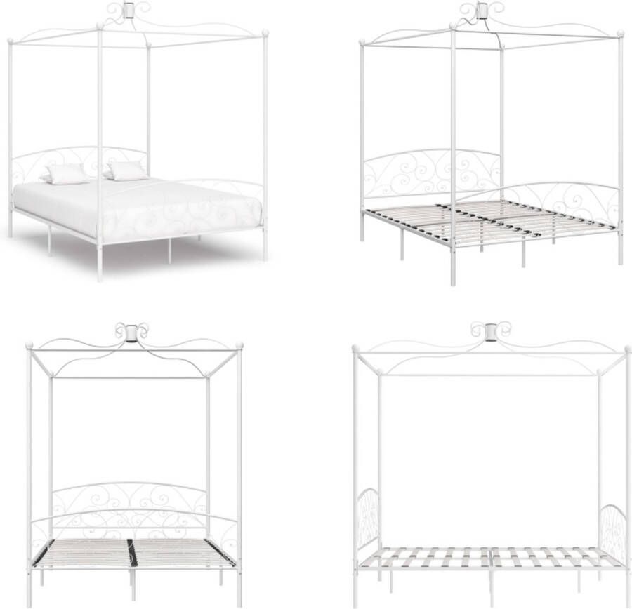 VidaXL Hemelbedframe metaal wit 160x200 cm Bedframe Bedframes Tweepersoonsbed Tweepersoonsbedden - Foto 2
