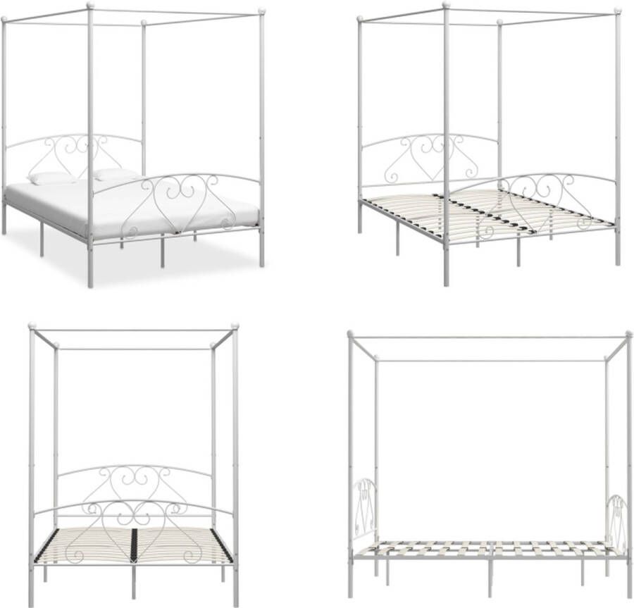 VidaXL Hemelbedframe metaal wit 160x200 cm Bedframe Bedframes Tweepersoonsbed Tweepersoonsbedden