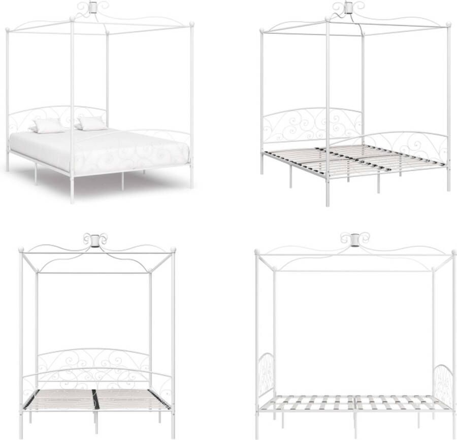 VidaXL Hemelbedframe metaal wit 180x200 cm Bedframe Bedframes Tweepersoonsbed Tweepersoonsbedden - Foto 3