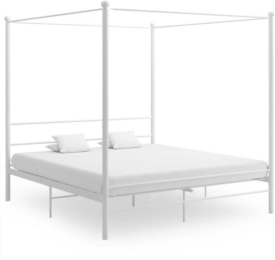 VidaXL Hemelbedframe Wit Metaal 200x200 cm Metalen Bed Frame Hemelbed Tweepersoons Bed Witte Bed Slaapcomfort Design Bed Modern Bed Luxe Bed Bedroom Furniture - Foto 2