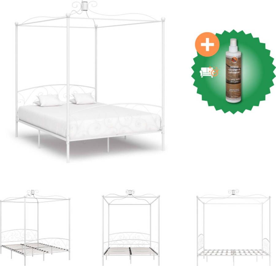 VidaXL Hemelbedframe Metaal Wit 211 x 189 x 227 cm Geschikt voor 180 x 200 cm matras Bed Inclusief Houtreiniger en verfrisser