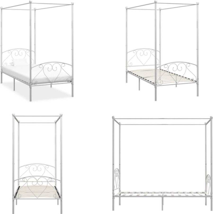 VidaXL Hemelbedframe metaal wit 90x200 cm Bedframe Bedframes Bed Bedden
