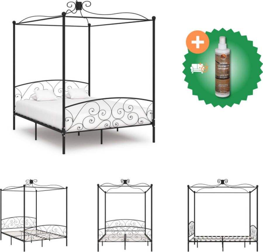 VidaXL Hemelbedframe Metaal Zwart 211 x 189 x 227 cm Inclusief lattenbodem Geschikt voor 180 x 200 cm matras Bed Inclusief Houtreiniger en verfrisser