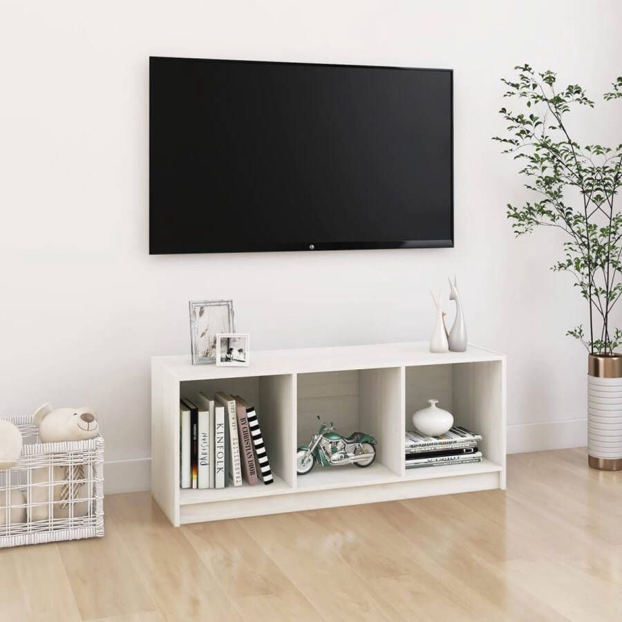 VidaXL Tv-meubel Tv-meubels Tv-meubelen Tv-meubilair Tv-meubel 104x33x41 cm massief grenenhout wit - Foto 2