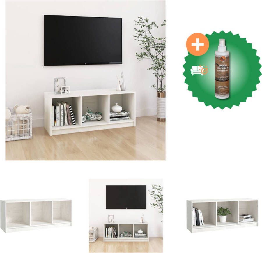 VidaXL Tv-meubel 104x33x41 cm massief grenenhout wit Kast Inclusief Houtreiniger en verfrisser