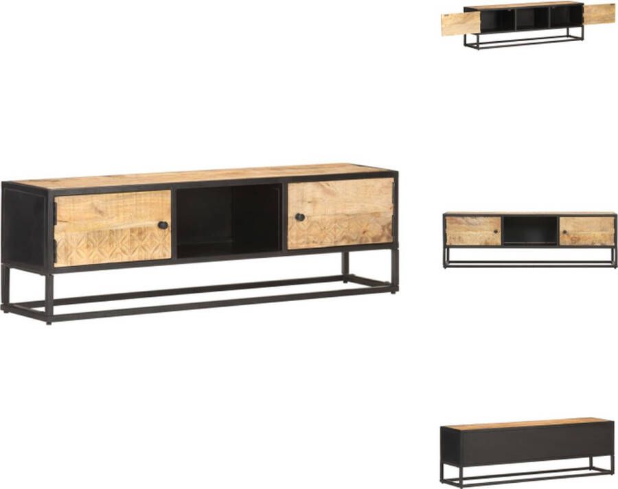VidaXL Tv-meubel Tv-meubels Tv-meubelen Tv-meubilair Tv-meubel met bewerkte deur 130x30x40 cm ruw mangohout - Foto 2