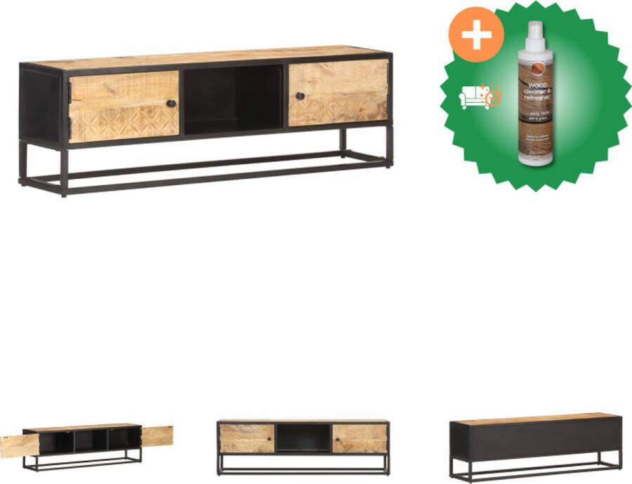 VidaXL Tv-meubel met bewerkte deur 130x30x40 cm ruw mangohout Kast Inclusief Houtreiniger en verfrisser
