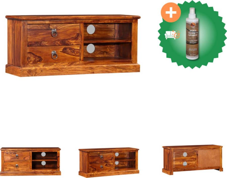 VidaXL Hifi tv-kast 90x30x40 cm Massief sheeshamhout Met 2 lades en 2 vakken Kast Inclusief Houtreiniger en verfrisser
