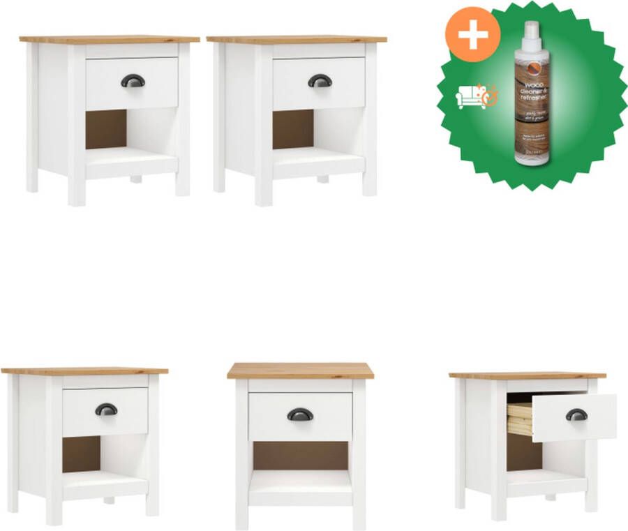 VidaXL Hill Nachtkastje wit 46x35x49.5 cm Massief grenenhout 1 lade 1 schap Kast Inclusief Houtreiniger en verfrisser
