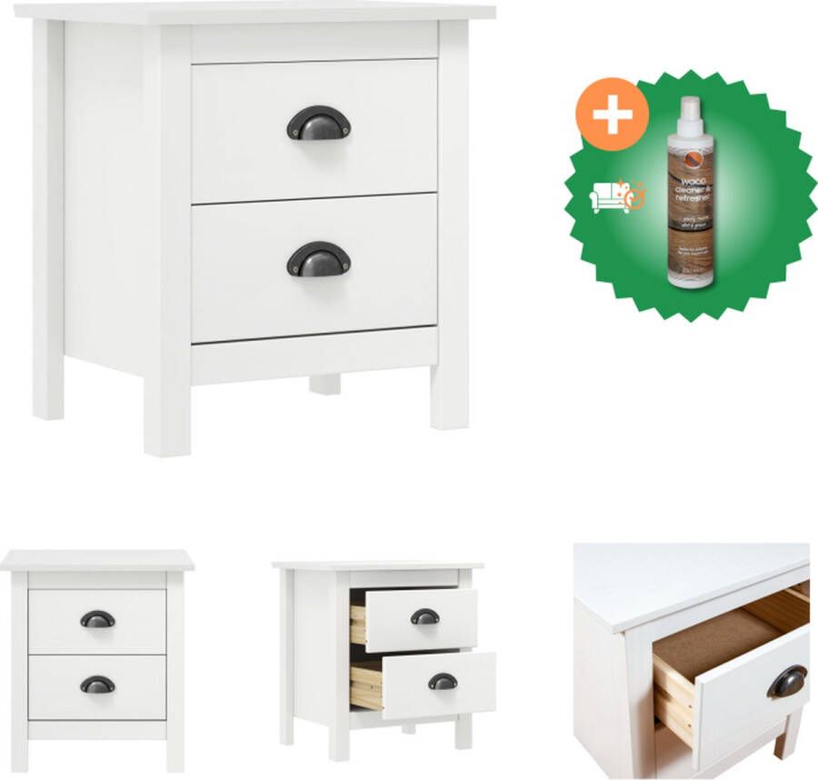 VidaXL Hill Nachtkastje Wit 46 x 35 x 49.5 cm Massief grenenhout Kast Inclusief Houtreiniger en verfrisser