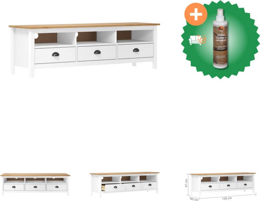 VidaXL Tv-meubel Hill Range 158x40x47 cm massief grenenhout wit Kast Inclusief Houtreiniger en verfrisser