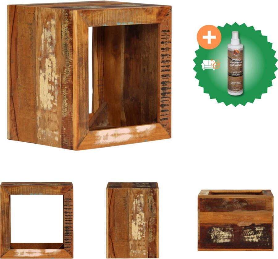 VidaXL Hocker Antieke Stijl Kruk 40x30x40cm Opbergvak Massief gerecycled hout Tafel Inclusief Houtreiniger en verfrisser