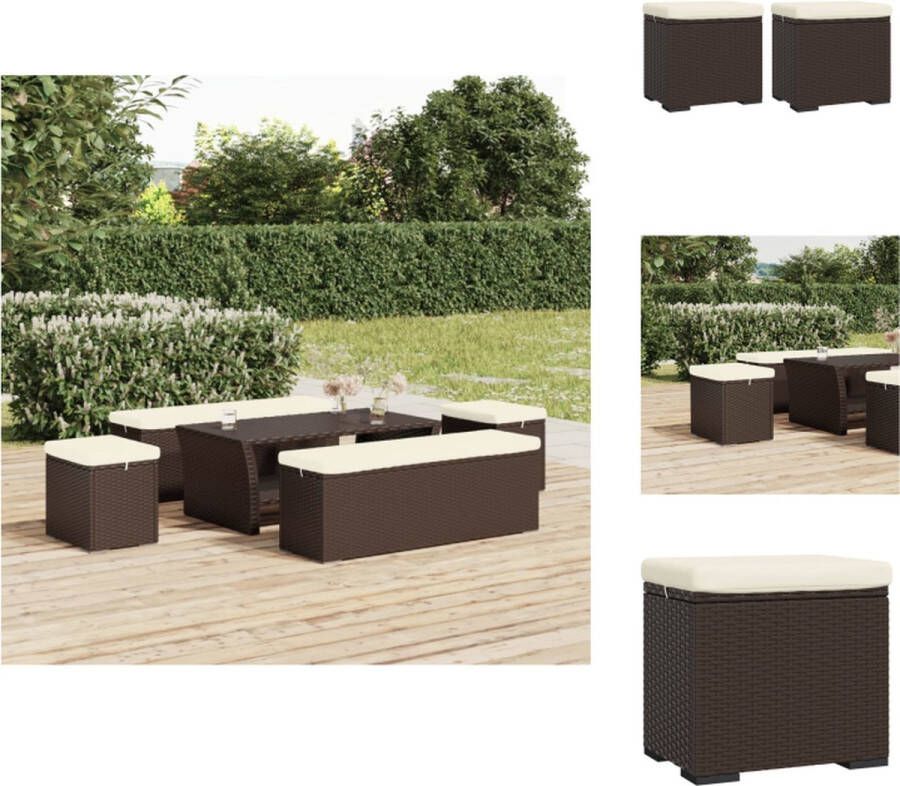 VidaXL Hocker Bruin PE Rattan 40x30x40 cm Met kussens Poef