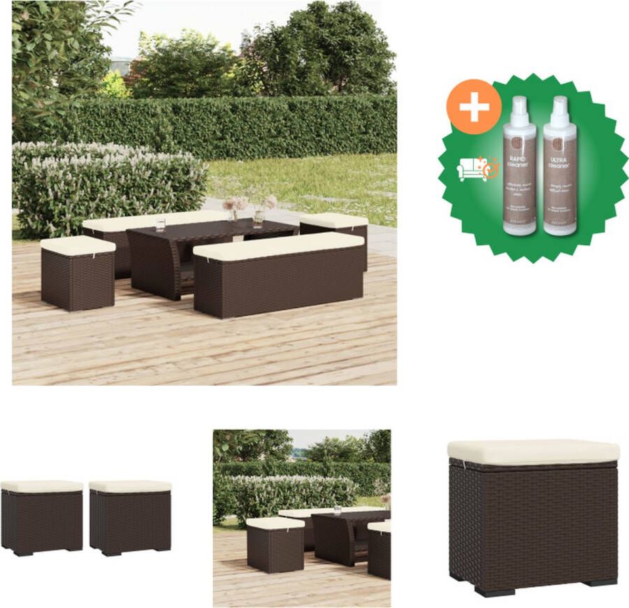 VidaXL Hockers met kussens 2 st 40x30x40 cm poly rattan bruin Poef Inclusief Onderhoudsset