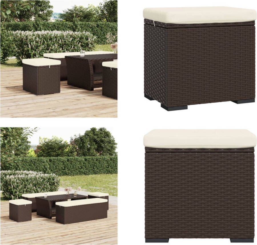 VidaXL Hocker met kussen 40x30x40 cm poly rattan bruin Hocker Hockers Poef Voetensteun