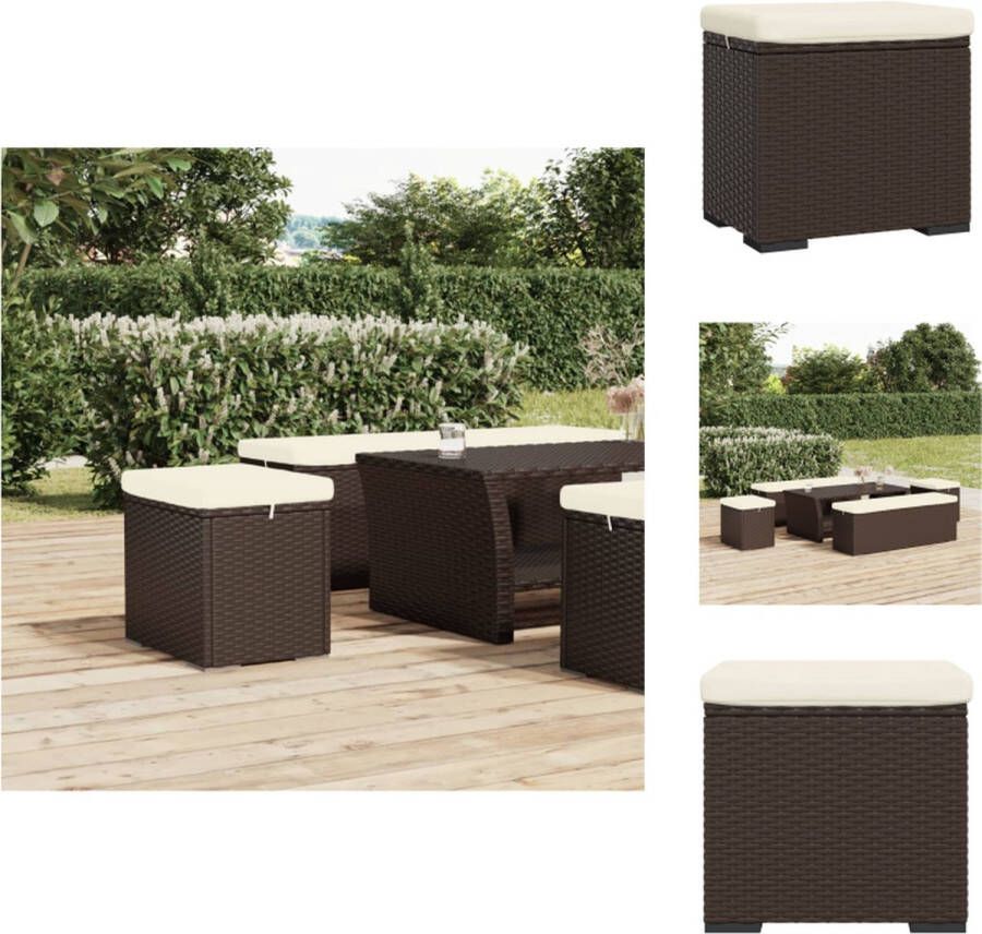 VidaXL Hocker PE rattan 40x30x40 cm bruin+crèmewit Stof 4cm Poef