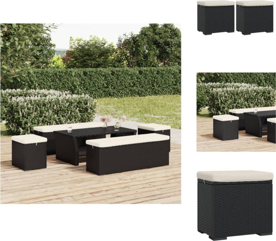 VidaXL Hocker PE Rattan Zwart 40x30x40 cm Schuimkussen Crèmewit Geschikt voor binnen en buiten Levering bevat 2 hockers en 2 kussens Poef