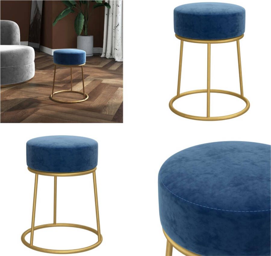 VidaXL Hocker rond fluweel blauw Hocker Hockers Kruk Poef