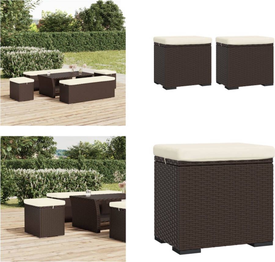 VidaXL Hockers met kussens 2 st 40x30x40 cm poly rattan bruin Hocker Hockers Poef Voetensteun