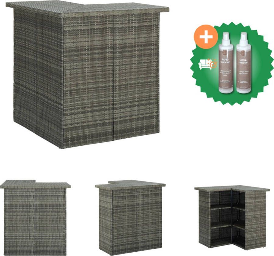 VidaXL Hoekbartafel PE-rattan met opbergschappen 100 x 50 x 105 cm Grijs Tafel Inclusief Onderhoudsset