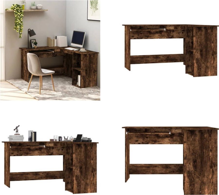 VidaXL Hoekbureau 120x140x75 cm bewerkt hout gerookt eikenkleurig Hoekbureau Hoekbureaus Bureau Laptoptafel
