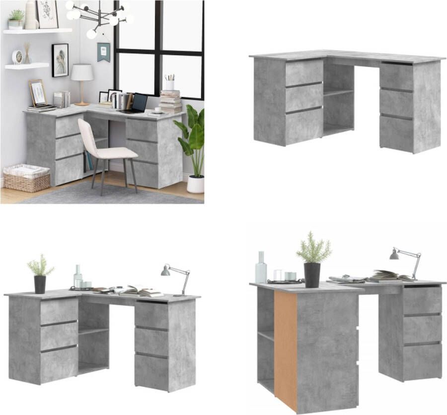 VidaXL -Hoekbureau-145x100x76-cm-bewerkt-hout-betongrijs - Foto 2