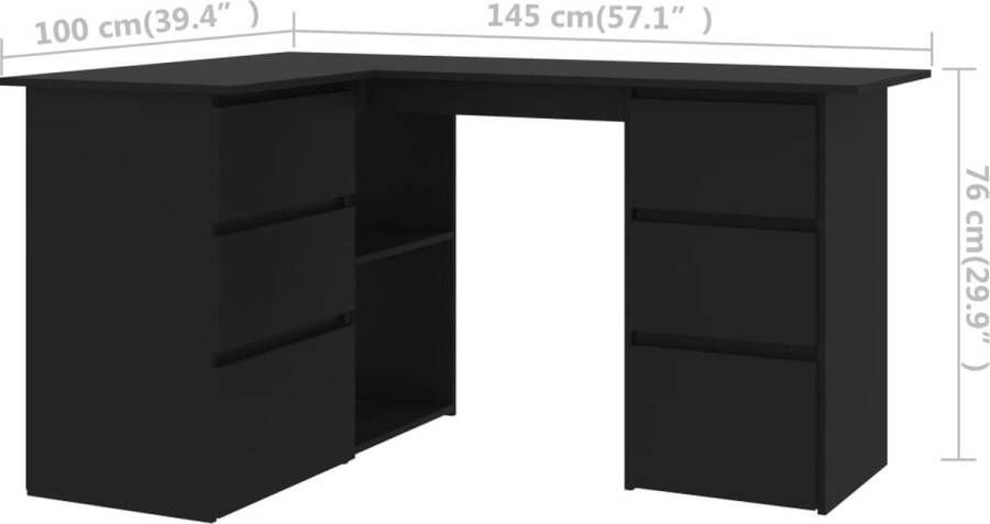 vidaXL -Hoekbureau-145x100x76-cm-bewerkt-hout-zwart