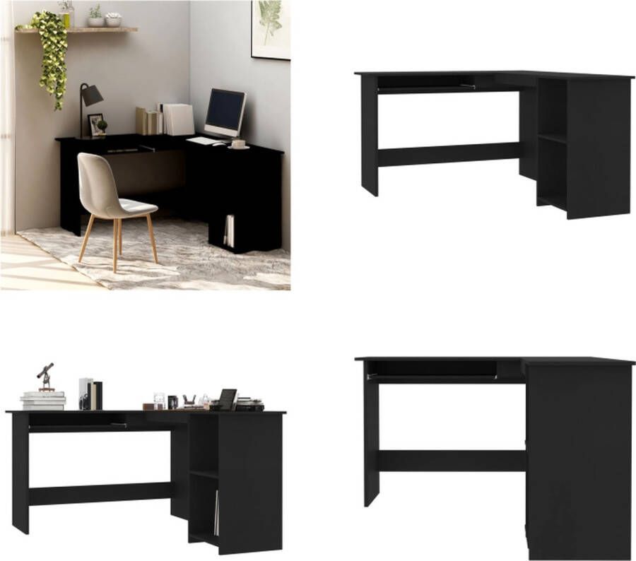 VidaXL Hoekbureau L-vormig 120x140x75 cm bewerkt hout zwart Hoekbureau Hoekbureaus Bureau Bureaus