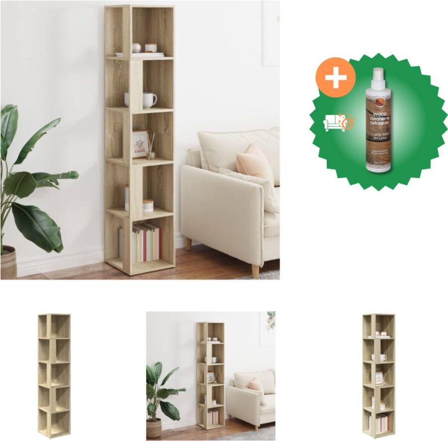 VidaXL Opbergkast 5 vakken Stevig en stabiel Compact for Schoon te maken Sonoma eiken Spaanplaat 33x33x164.5 cm Montage vereist Kast Inclusief Houtreiniger en verfrisser