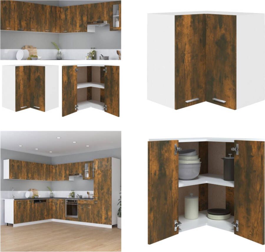 VidaXL Hoekkast hangend 57x57x60 cm bewerkt hout gerookt eikenkleurig Hanghoekkast Hanghoekkasten Hangkast Hoekkast - Foto 2