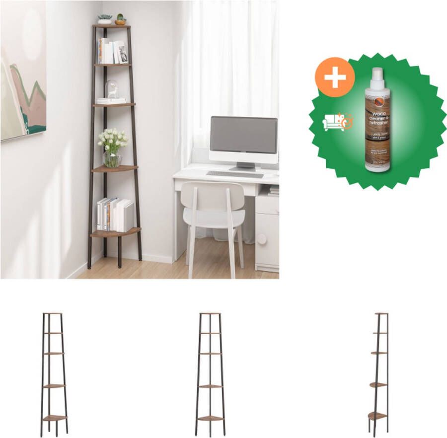 VidaXL Hoekkastje met 5 schappen 45-5x31-5x180 cm donkerbruin en zwart Kast Inclusief Houtreiniger en verfrisser