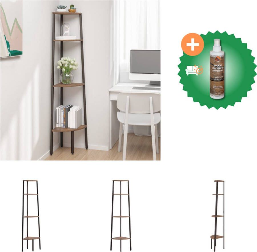 VidaXL Hoekkast Stalen constructie Opbergruimte Brede toepassing Donkerbruin Zwart 45.5 x 31.5 x 150 cm Kast Inclusief Houtreiniger en verfrisser