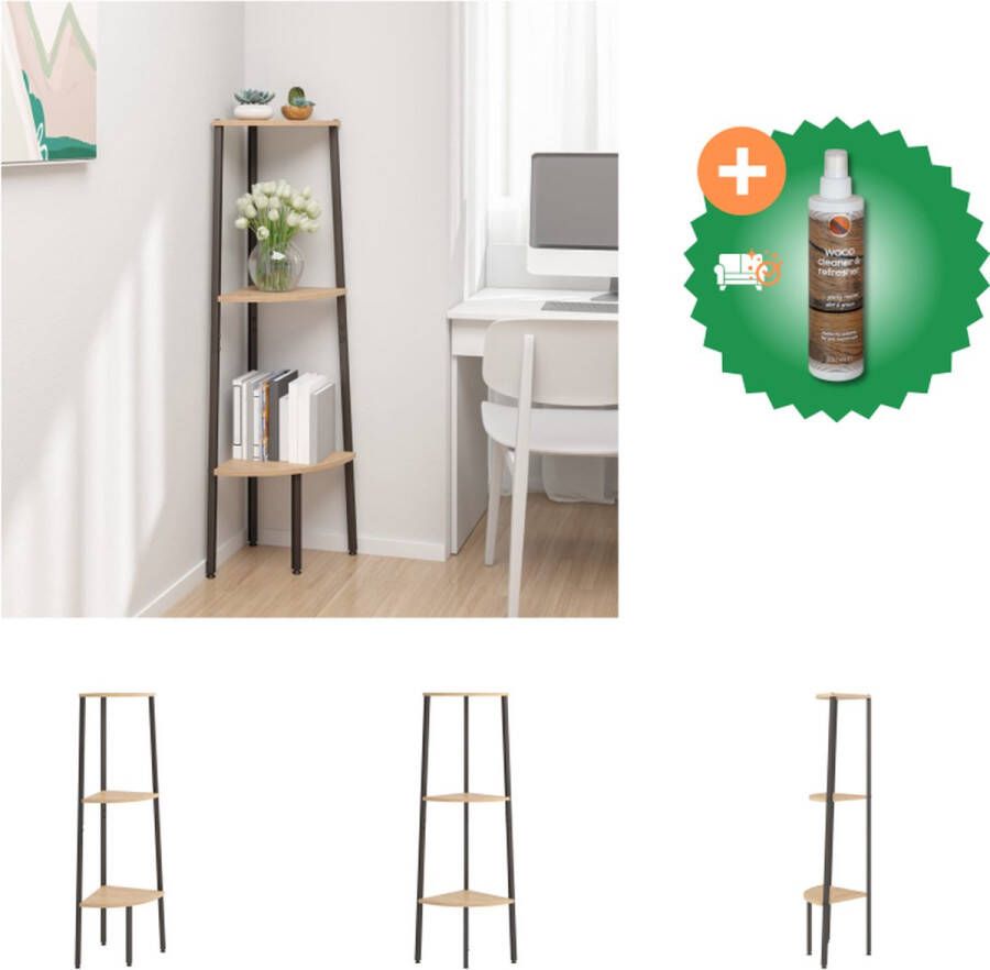 VidaXL Hoekkast Stalen Frame Lichtbruin Zwart 45.5x31.5x120cm Opbergruimte Sterke constructie Kast Inclusief Houtreiniger en verfrisser