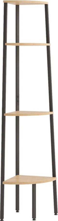 VidaXL Hoekkast met 4 schappen Hout en Staal Hoekkast Opbergkast Bibliotheek Livingroom Furniture Kamermeubilair Bruine Kast Zwarte Kast