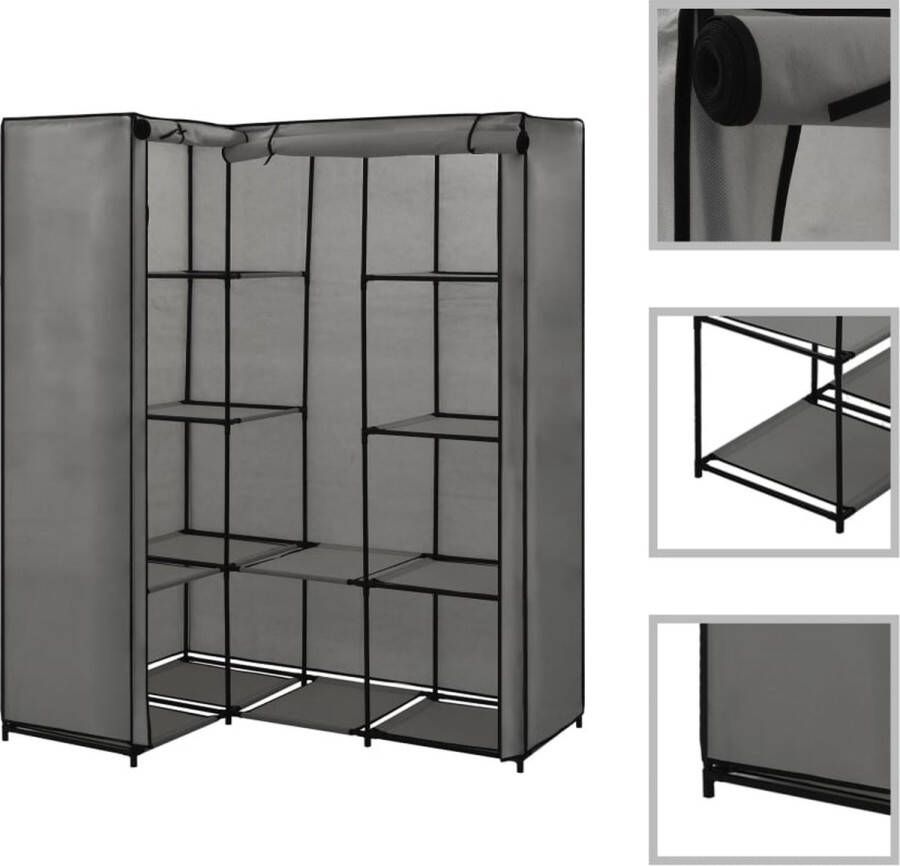 VidaXL Hoekkledingkast 130x87x169 cm Grijs Hoekkast Kledingkast Garderobe Opslagruimte Kleding Organizer Compact Design Grijze Kleuren - Foto 2