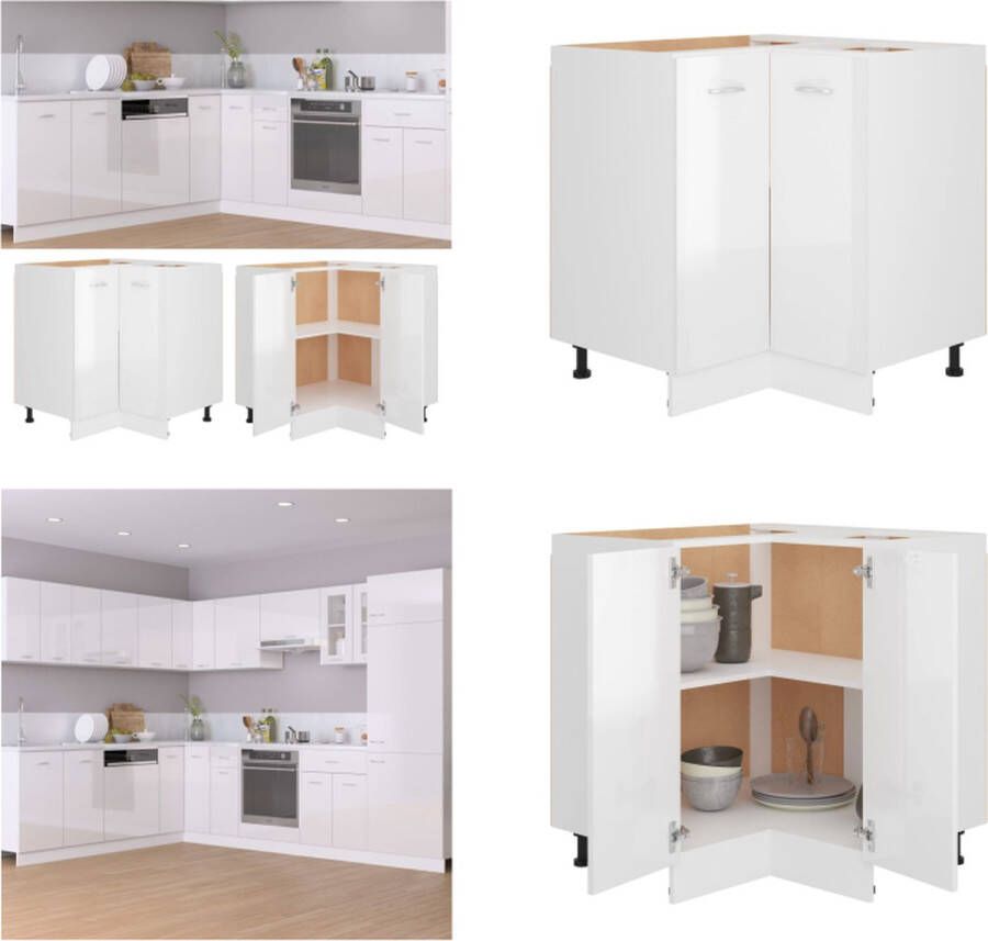 VidaXL Hoekonderkast Lyon 75 5x75 5x81 5 cm bewerkt hout hoogglans wit Hoekkast Hoekkasten Hoekonderkast Hoekonderkasten