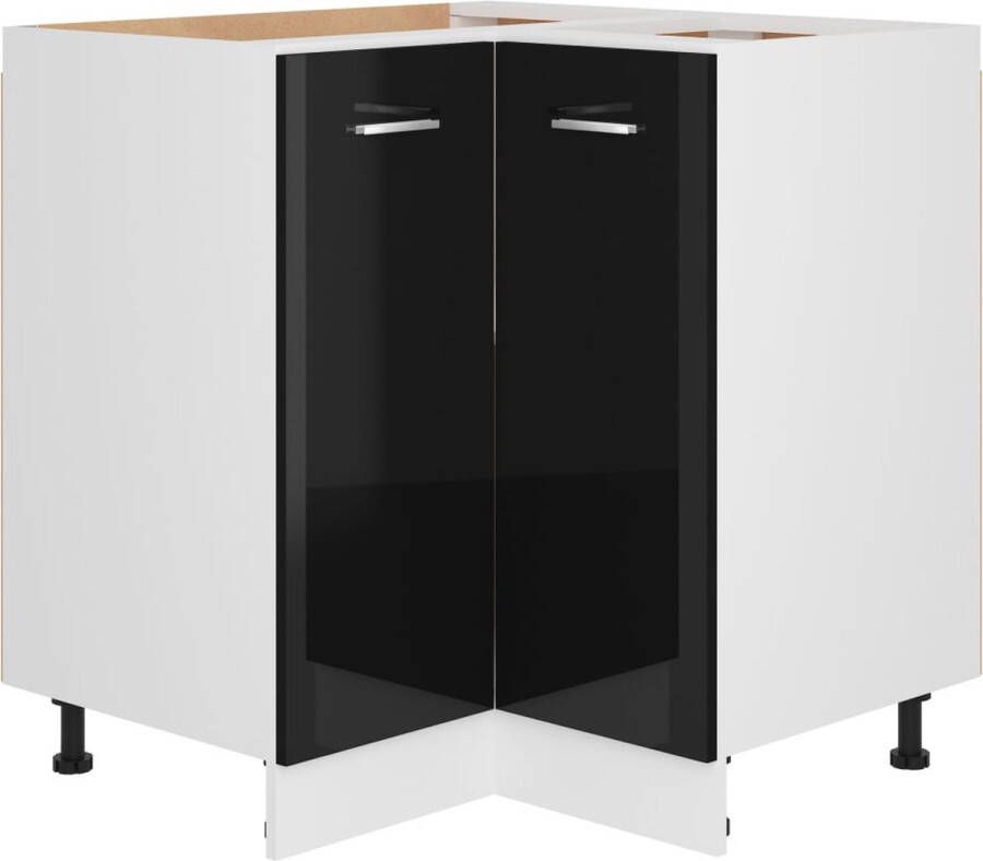 VidaXL -Hoekonderkast-75 5x75 5x80 5-cm-spaanplaat-hoogglans-zwart - Foto 2